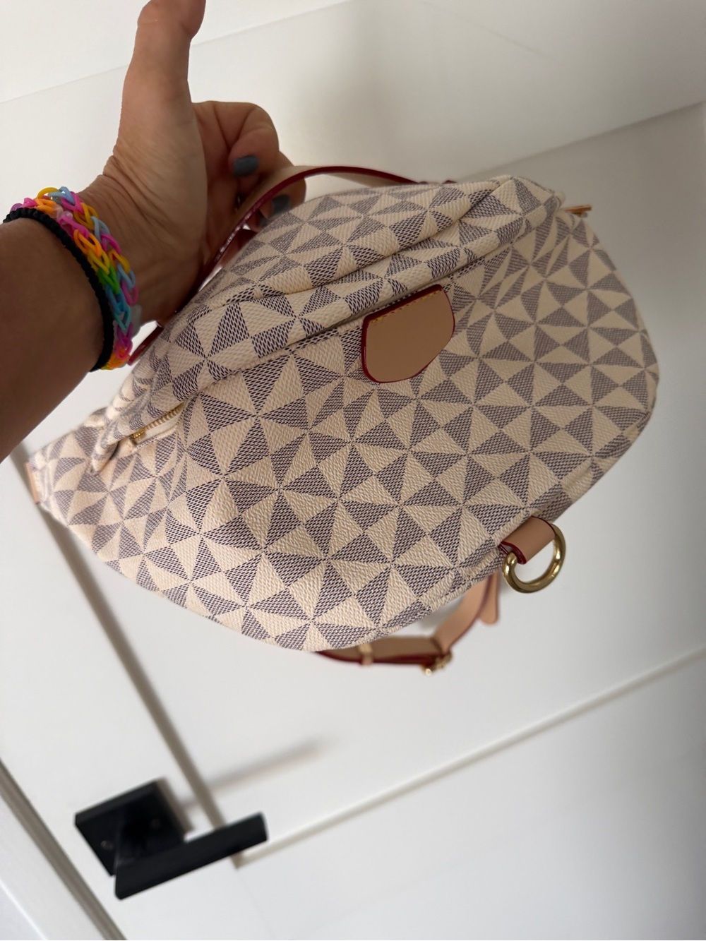 Geometric Print Cream Crossbody Bag
